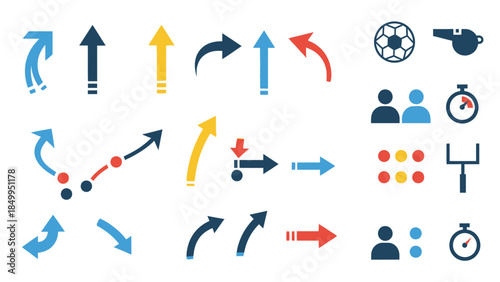 This professional vector illustration features a comprehensive collection of 3d arrow icons and business symbols designed for web navigation and computer interface button elements

Would you like me t