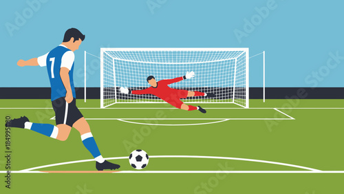 A professional soccer player in action performs a powerful kick on the green grass field during a competitive football match at the stadium