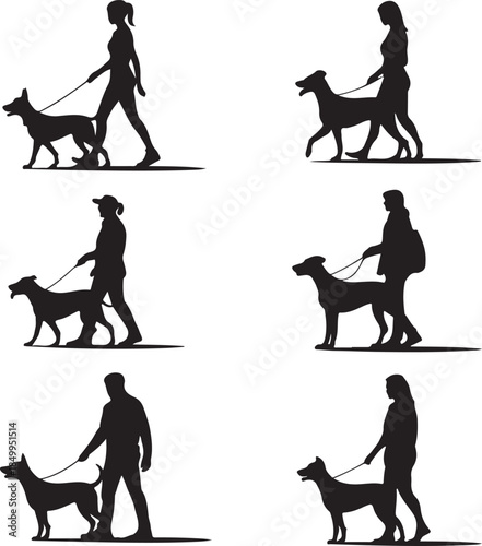 Dog Walking Silhouette Icon Set
