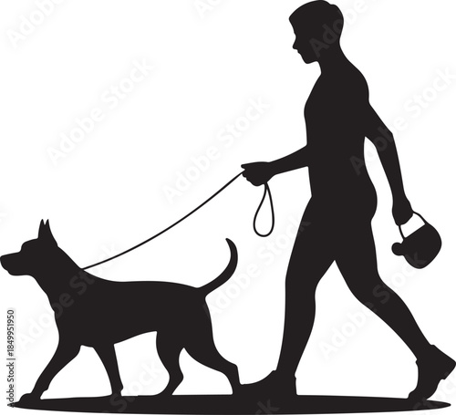 Dog Walking Silhouette Icon Set