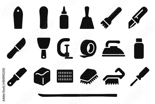 Silhouette collection of various tools and equipment for home renovation and crafting