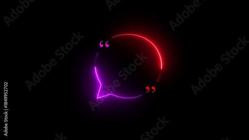 Neon colored speech bubble silhouette with purple and red glow on black background