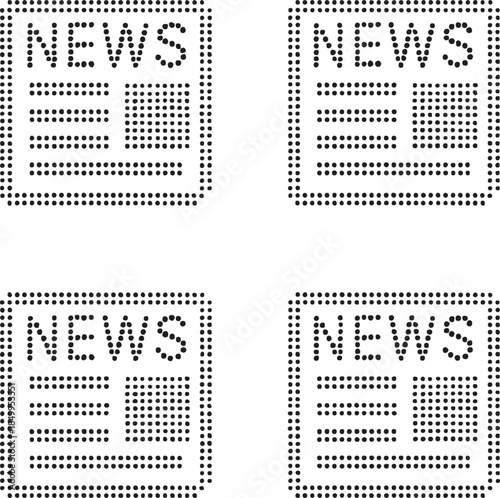 Isolated Media News Dot Map Icons, Media News Dot Map Icons Black Dot Style, Media News Minimal UI Symbols, Four Identical Dot Grid Icons, Clean Modern App Web Design Icons