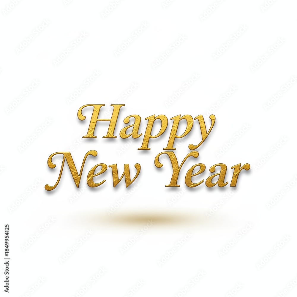Fototapeta premium Happy New Year golden text 3D illustration on white background, festive graphic design, celebration concept, isolated view