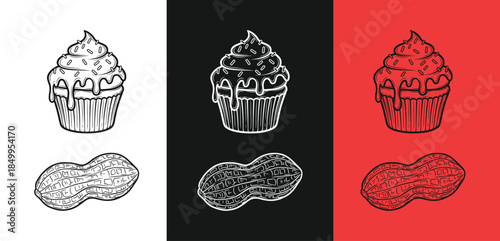 Color variations of ice cream cone and brain illustrations