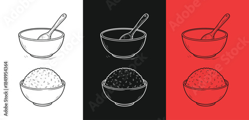 Variety of ice cream bowls with spoon illustrations
