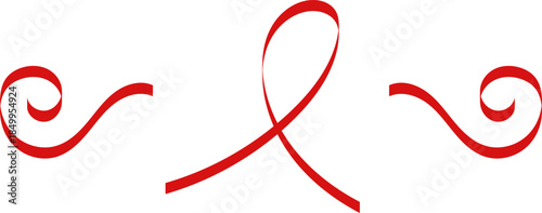 red swirl and curly ribbon brush stroke element collection on white background