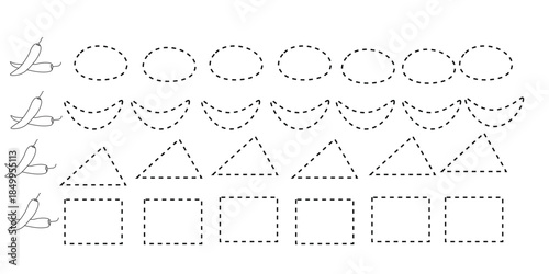 tracing worksheet, kids worksheet, shapes, letters, circles, squares, triangles, dotted lines, handwriting practice, preschool worksheet, kindergarten worksheet, education, learning, child development