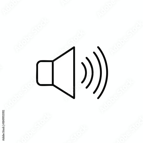 Black outline speaker symbol with sound waves emanating from it on a white background