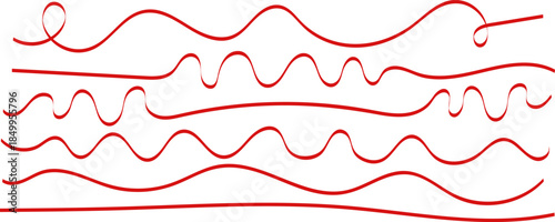 collection of red wavy line and curly brush stroke element on white background