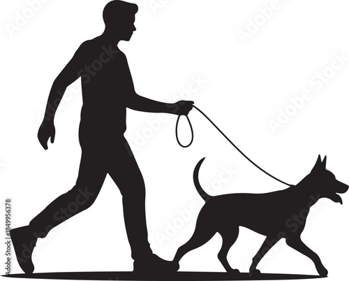 Dog Walking Silhouette Icon Set