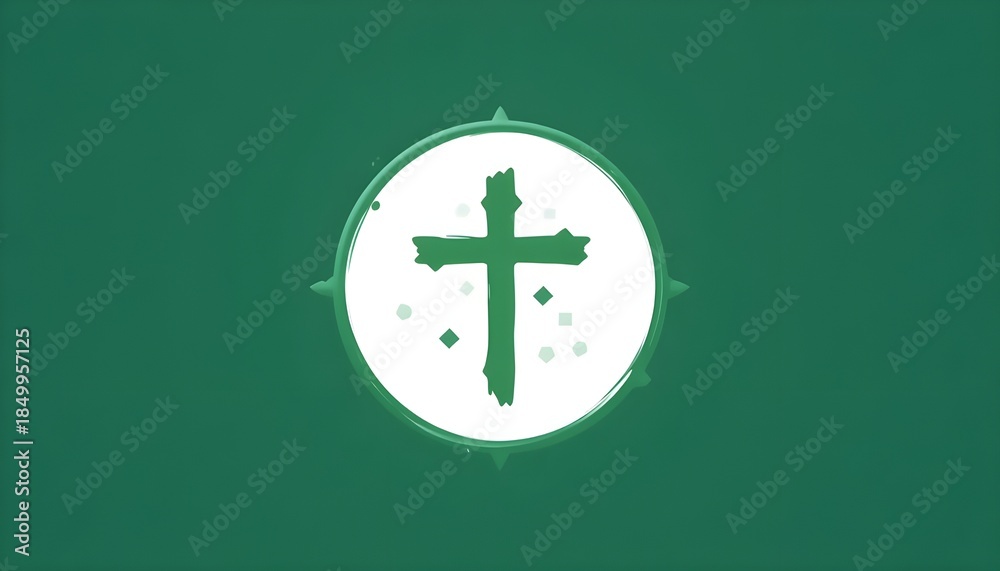 Obraz premium “Christian healing cross plus logo, medical plus blended with holy cross, green and white colors, clean vector icon, spiritual healthcare symbol, minimal design, professional stock illustration, no te