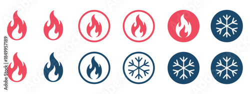 fire and snowflake temperature icon in clean vector style representing hot and cold settings, designed for rank titles, importance levels, graded positions