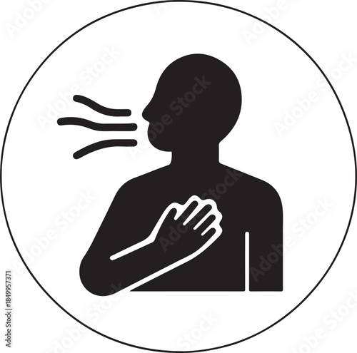 Breathing difficulty icon with hand on chest