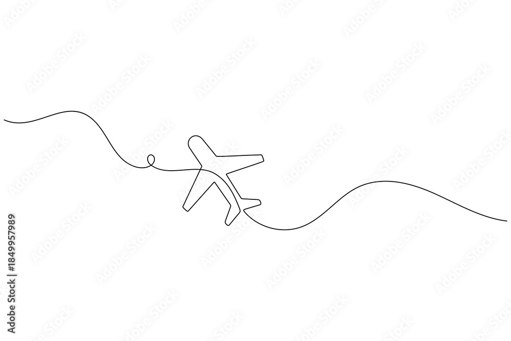 Obraz premium Airplane continuous line drawing, travel and aviation concept.