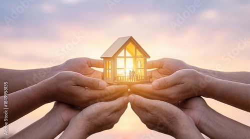 A conceptual shot of unity in community housing beautiful sunset background inspirational image warm environment symbolizing togetherness