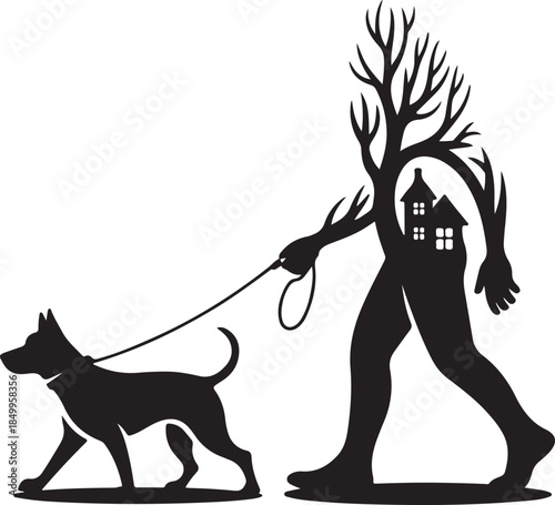 Dog Walking Silhouette Icon Set