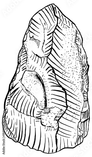 bifacial stone tool from the Paleolithic era, Acheulean period, handmade draw vectorized
