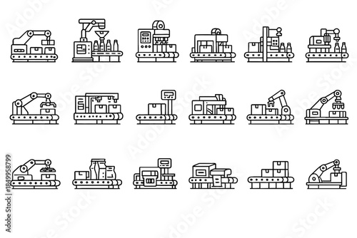 Industrial conveyor machines and robotic arms for automated production lines