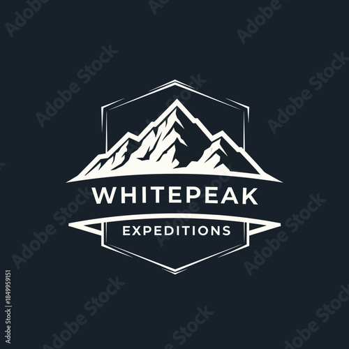 Whitepeak Expeditions mountain adventure logo design emblem.
