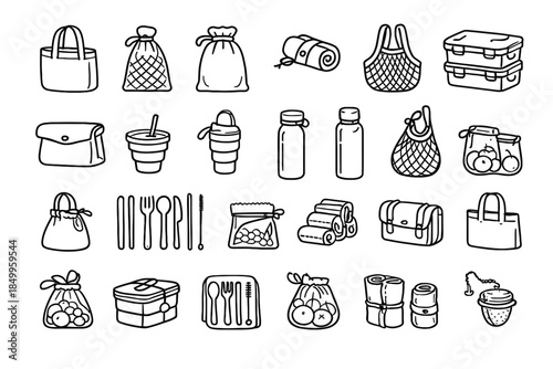 Assorted eco-friendly zero waste packaging and reusable items