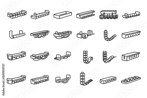 Collection of 24 cable organizer icons in black and white line art style