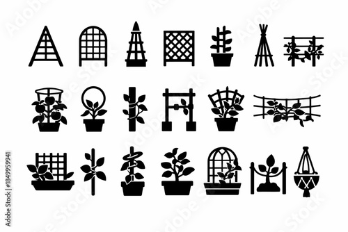 Collection of black plant and trellis silhouettes for garden ideas