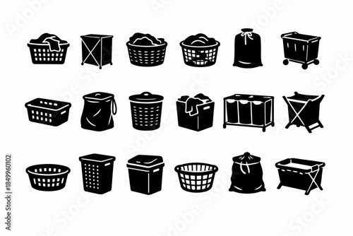 Variety of laundry hampers and baskets silhouette collection