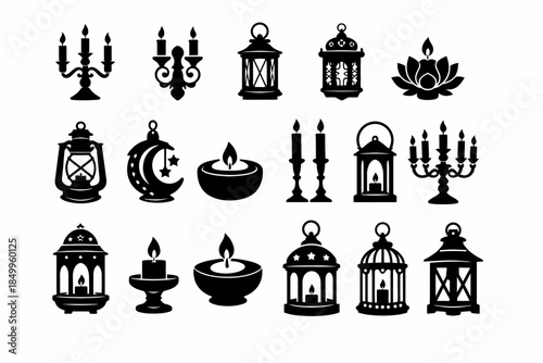 Decorative candle holders and lanterns collection: silhouettes of vintage and modern designs