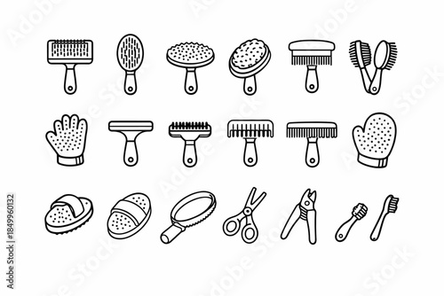 Variety of pet grooming tools and accessories collection
