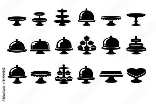 Set of various cake stand and display silhouettes
