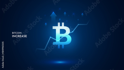 Bitcoin Crypto up. Buy bitcoin currency. Crypto BTC with a growing trend. 