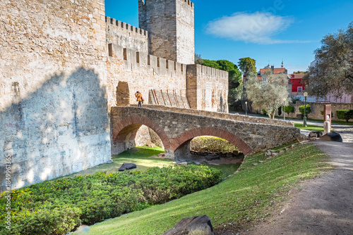São Jorge Castle, a historic fortress on top of the city's highest hill, with origins dating back to the Moorish occupation (11th century). It was captured by Christians in 1147. Lisbon, Portugal 2023