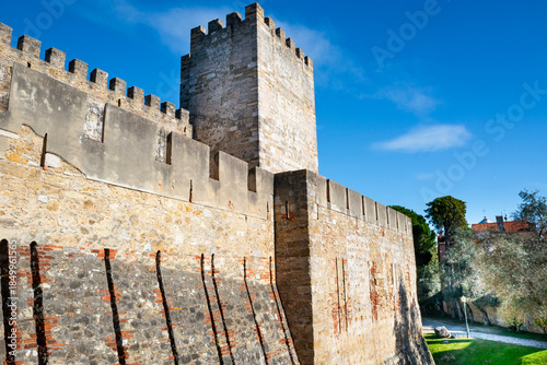 São Jorge Castle, a historic fortress on top of the city's highest hill, with origins dating back to the Moorish occupation (11th century). It was captured by Christians in 1147. Lisbon, Portugal 2023