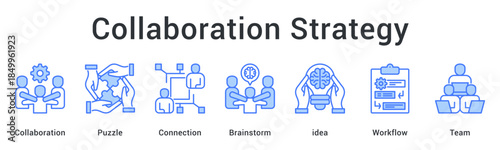 Collaboration strategy integrates puzzle pieces through connection and brainstorming for workflow optimization with teams.