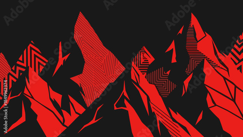 Red Geometric Mountain Peaks Illustration Design.