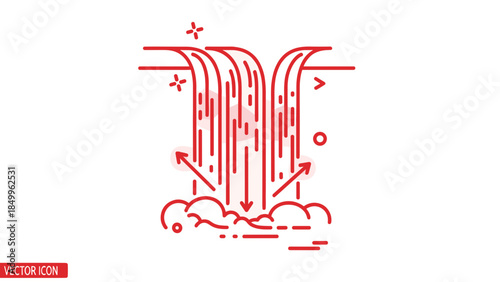 Red Line Art Illustration of Waterfall 1.