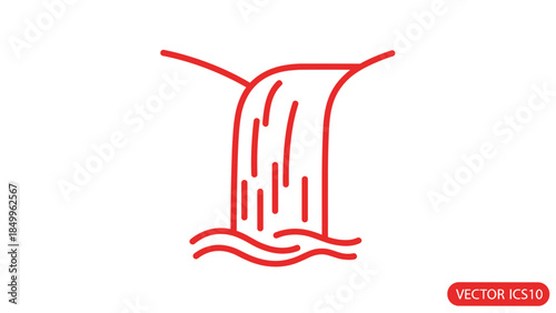Red Line Art Illustration of Waterfall.