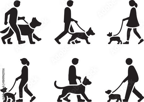 Dog Walking Silhouette Icon Set