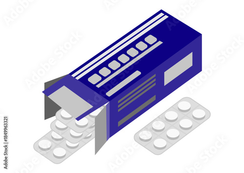 頭痛や生理痛のためのイブプロフェン系鎮痛薬のイラスト / Ibuprofen painkiller illustration for headache and menstrual pain relief