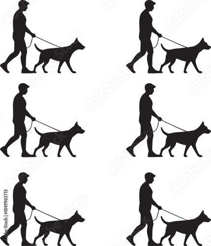 Dog Walking Silhouette Icon Set