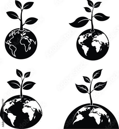 Sustainable plant sprouting from earth silhouette illustration