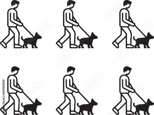 Dog Walking Silhouette Icon Set