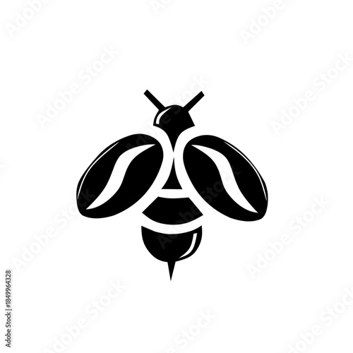 A creative black and white logo combining a bee silhouette with coffee bean wings. This minimalist design represents energy and nature, ideal for cafes or organic brands.