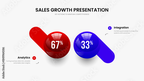 Project Briefing Slideshow Template Vector Illustration. Product Insight Two Element Chart Presentation Design. Business Strategy 2 Option Graph Slide Layout.