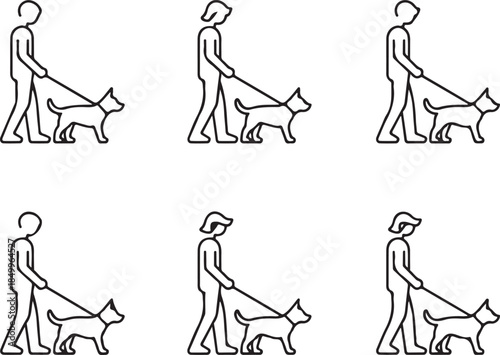 Dog Walking Silhouette Icon Set