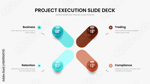 Minimal Development Slideshow Layout Vector Illustration. Business Profile Four Element Graph Slide Template. Minimalist Campaign 4 Option Infographic Frame Design.