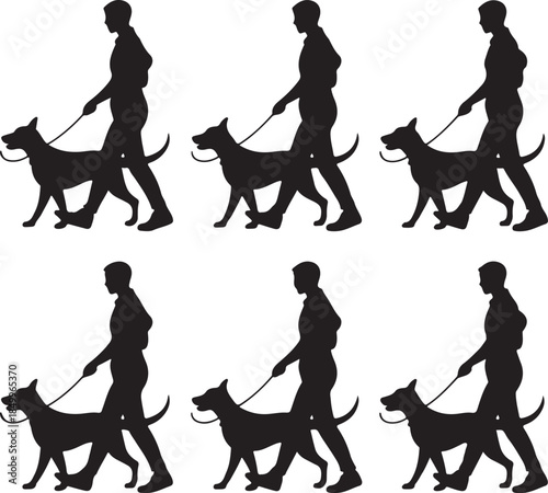 Dog Walking Silhouette Icon Set