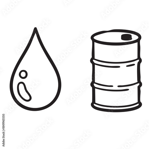 Hand drawn icon of Oil Barrel and Water Drop Energy Resource Doodle