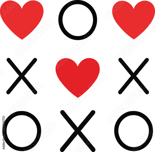 Tic Tac Toe Game with Hearts and XO Symbols on White Background